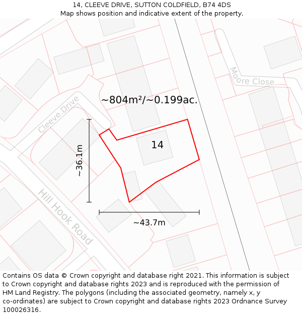 14, CLEEVE DRIVE, SUTTON COLDFIELD, B74 4DS: Plot and title map