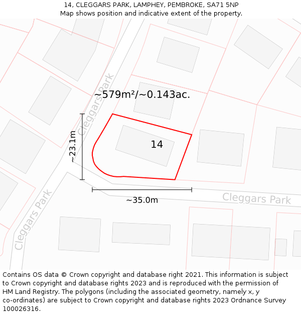 14, CLEGGARS PARK, LAMPHEY, PEMBROKE, SA71 5NP: Plot and title map
