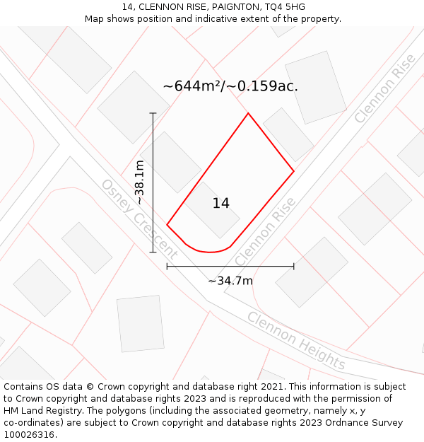 14, CLENNON RISE, PAIGNTON, TQ4 5HG: Plot and title map