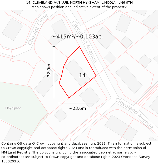 14, CLEVELAND AVENUE, NORTH HYKEHAM, LINCOLN, LN6 9TH: Plot and title map