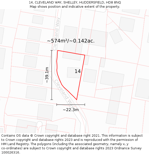 14, CLEVELAND WAY, SHELLEY, HUDDERSFIELD, HD8 8NQ: Plot and title map