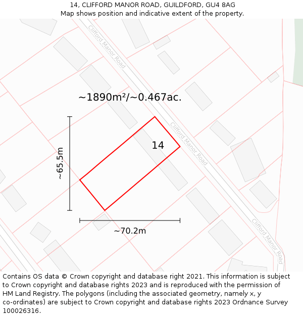 14, CLIFFORD MANOR ROAD, GUILDFORD, GU4 8AG: Plot and title map