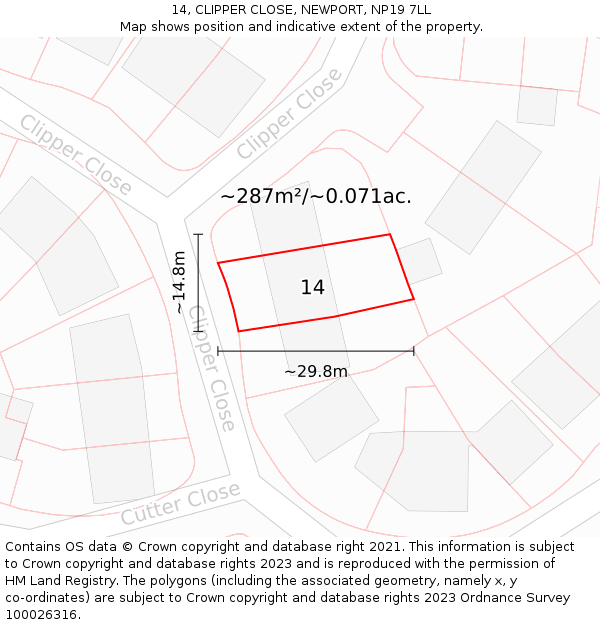 14, CLIPPER CLOSE, NEWPORT, NP19 7LL: Plot and title map