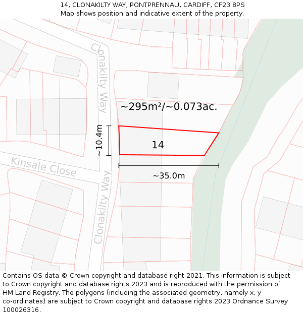 14, CLONAKILTY WAY, PONTPRENNAU, CARDIFF, CF23 8PS: Plot and title map