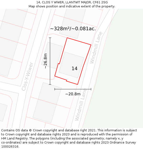 14, CLOS Y WIWER, LLANTWIT MAJOR, CF61 2SG: Plot and title map