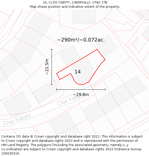 14, CLOS YSBYTY, CAERPHILLY, CF83 1TB: Plot and title map