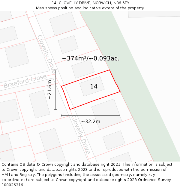 14, CLOVELLY DRIVE, NORWICH, NR6 5EY: Plot and title map