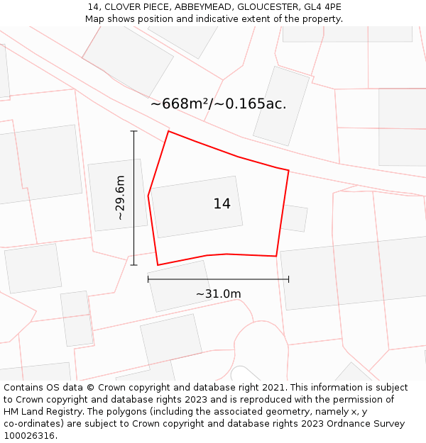 14, CLOVER PIECE, ABBEYMEAD, GLOUCESTER, GL4 4PE: Plot and title map