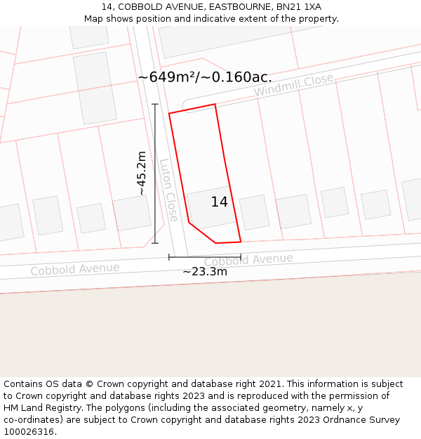 14, COBBOLD AVENUE, EASTBOURNE, BN21 1XA: Plot and title map