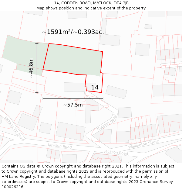 14, COBDEN ROAD, MATLOCK, DE4 3JR: Plot and title map