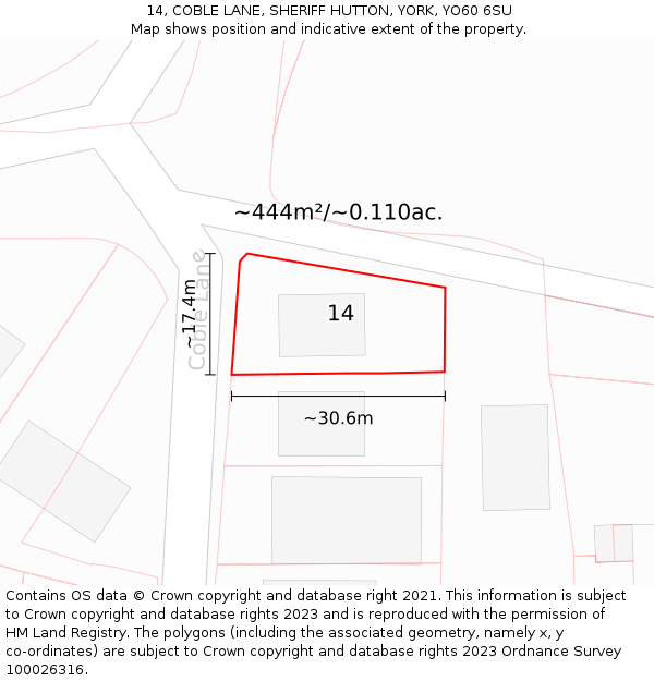 14, COBLE LANE, SHERIFF HUTTON, YORK, YO60 6SU: Plot and title map