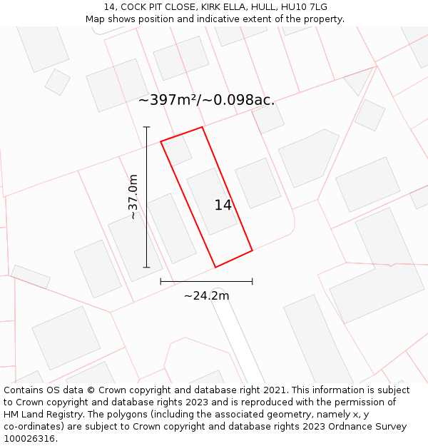 14, COCK PIT CLOSE, KIRK ELLA, HULL, HU10 7LG: Plot and title map