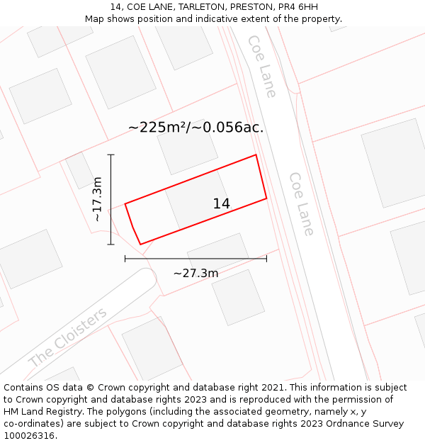 14, COE LANE, TARLETON, PRESTON, PR4 6HH: Plot and title map