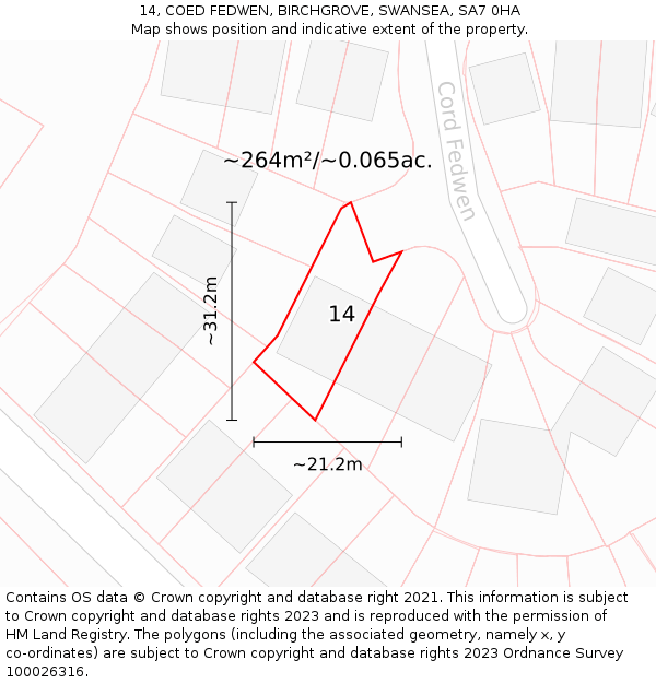 14, COED FEDWEN, BIRCHGROVE, SWANSEA, SA7 0HA: Plot and title map
