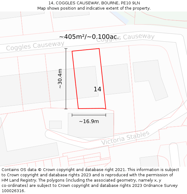 14, COGGLES CAUSEWAY, BOURNE, PE10 9LN: Plot and title map