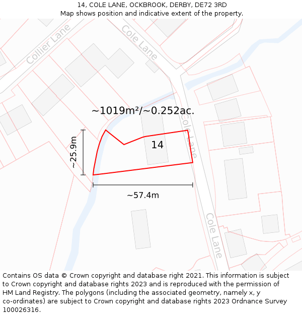 14, COLE LANE, OCKBROOK, DERBY, DE72 3RD: Plot and title map