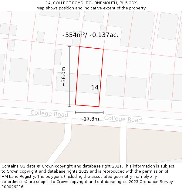 14, COLLEGE ROAD, BOURNEMOUTH, BH5 2DX: Plot and title map
