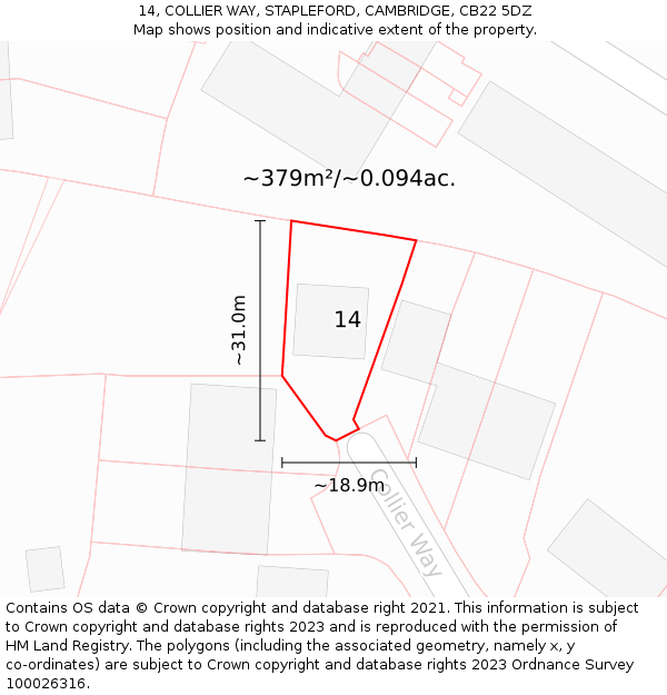 14, COLLIER WAY, STAPLEFORD, CAMBRIDGE, CB22 5DZ: Plot and title map