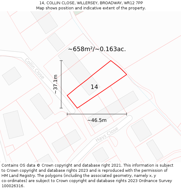 14, COLLIN CLOSE, WILLERSEY, BROADWAY, WR12 7PP: Plot and title map