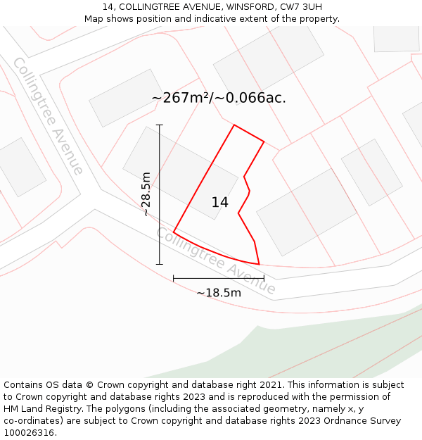 14, COLLINGTREE AVENUE, WINSFORD, CW7 3UH: Plot and title map
