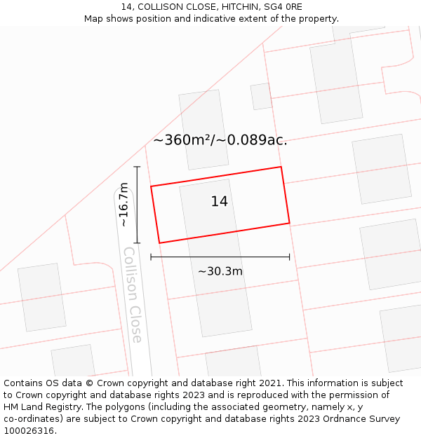 14, COLLISON CLOSE, HITCHIN, SG4 0RE: Plot and title map