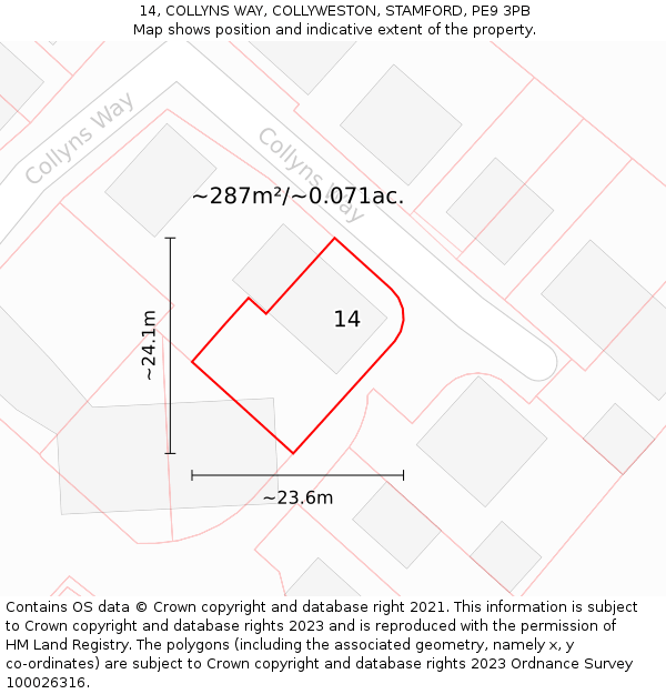 14, COLLYNS WAY, COLLYWESTON, STAMFORD, PE9 3PB: Plot and title map