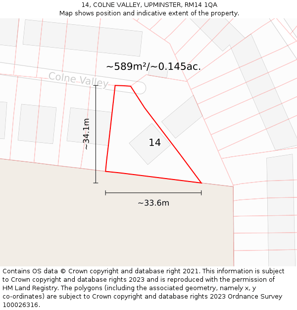14, COLNE VALLEY, UPMINSTER, RM14 1QA: Plot and title map