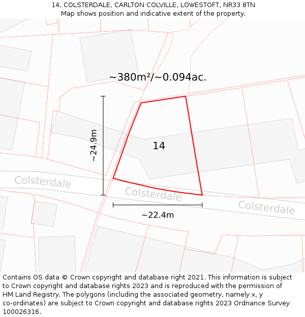 14, COLSTERDALE, CARLTON COLVILLE, LOWESTOFT, NR33 8TN: Plot and title map
