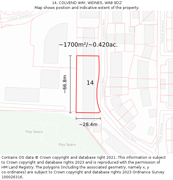 14, COLVEND WAY, WIDNES, WA8 9DZ: Plot and title map