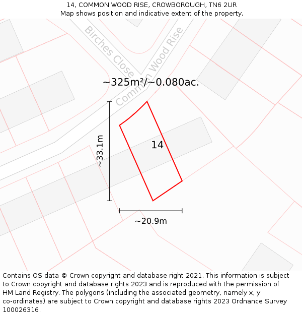 14, COMMON WOOD RISE, CROWBOROUGH, TN6 2UR: Plot and title map
