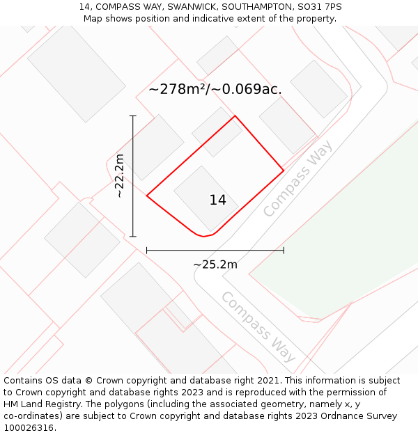 14, COMPASS WAY, SWANWICK, SOUTHAMPTON, SO31 7PS: Plot and title map