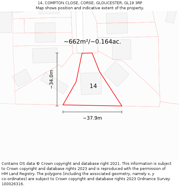 14, COMPTON CLOSE, CORSE, GLOUCESTER, GL19 3RP: Plot and title map