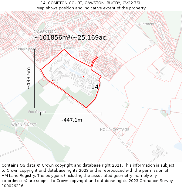 14, COMPTON COURT, CAWSTON, RUGBY, CV22 7SH: Plot and title map