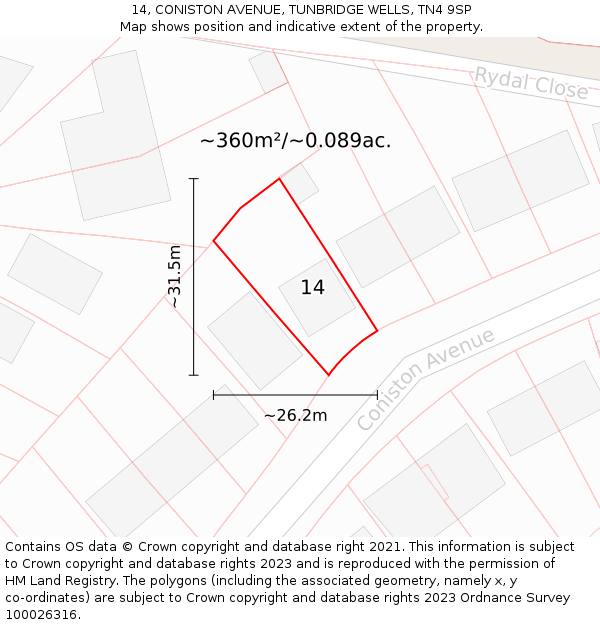 14, CONISTON AVENUE, TUNBRIDGE WELLS, TN4 9SP: Plot and title map