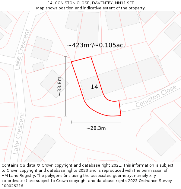 14, CONISTON CLOSE, DAVENTRY, NN11 9EE: Plot and title map