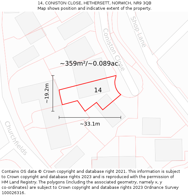 14, CONISTON CLOSE, HETHERSETT, NORWICH, NR9 3QB: Plot and title map
