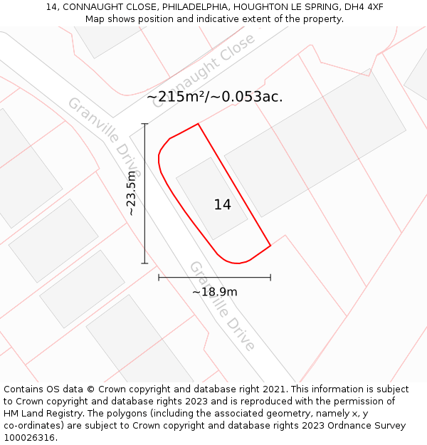 14, CONNAUGHT CLOSE, PHILADELPHIA, HOUGHTON LE SPRING, DH4 4XF: Plot and title map