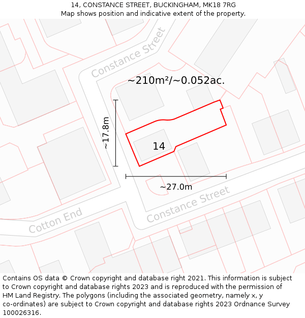 14, CONSTANCE STREET, BUCKINGHAM, MK18 7RG: Plot and title map