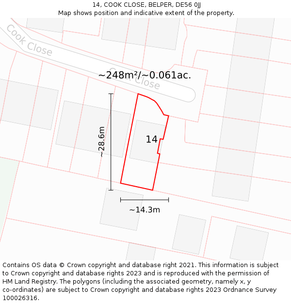 14, COOK CLOSE, BELPER, DE56 0JJ: Plot and title map