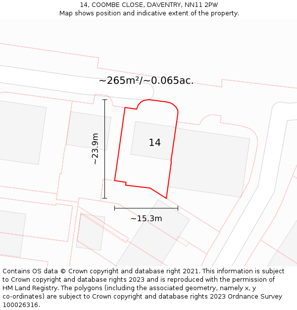 14, COOMBE CLOSE, DAVENTRY, NN11 2PW: Plot and title map