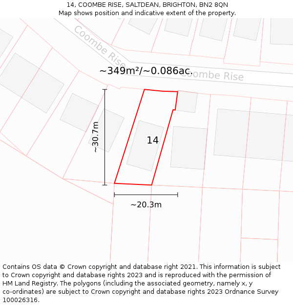 14, COOMBE RISE, SALTDEAN, BRIGHTON, BN2 8QN: Plot and title map