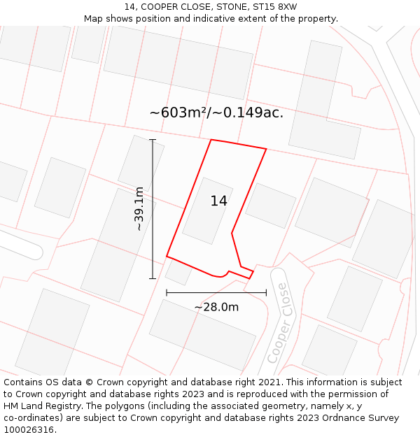 14, COOPER CLOSE, STONE, ST15 8XW: Plot and title map