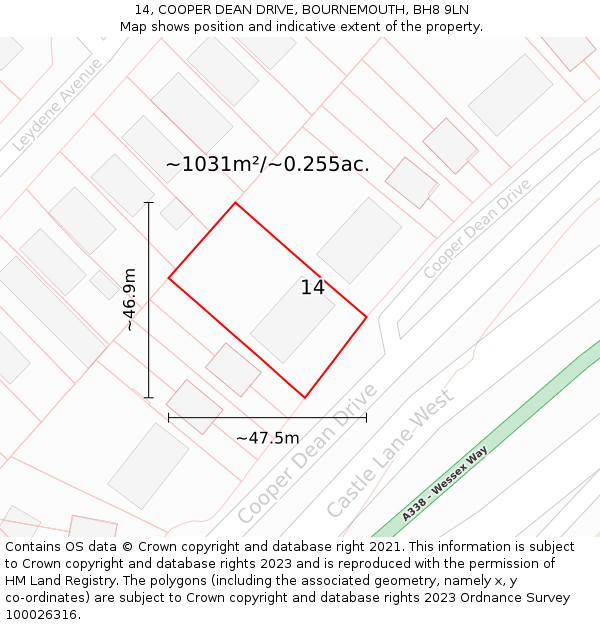 14, COOPER DEAN DRIVE, BOURNEMOUTH, BH8 9LN: Plot and title map