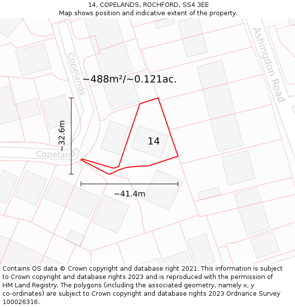 14, COPELANDS, ROCHFORD, SS4 3EE: Plot and title map