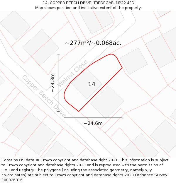 14, COPPER BEECH DRIVE, TREDEGAR, NP22 4FD: Plot and title map
