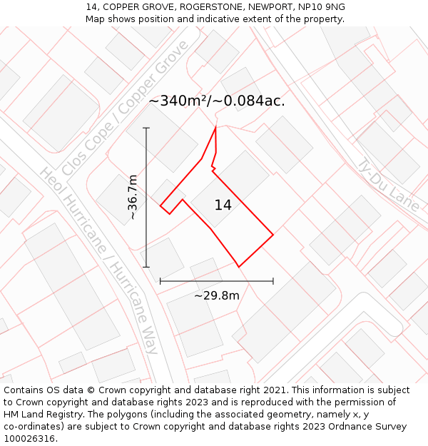 14, COPPER GROVE, ROGERSTONE, NEWPORT, NP10 9NG: Plot and title map