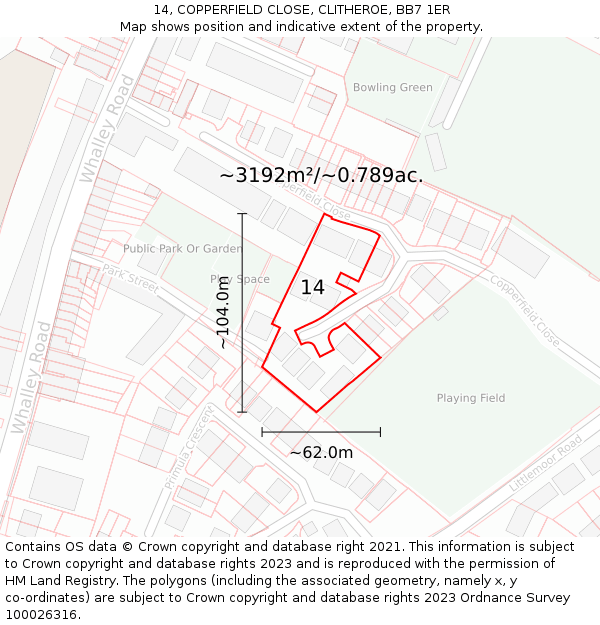 14, COPPERFIELD CLOSE, CLITHEROE, BB7 1ER: Plot and title map