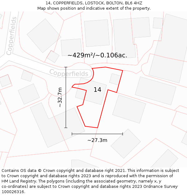 14, COPPERFIELDS, LOSTOCK, BOLTON, BL6 4HZ: Plot and title map
