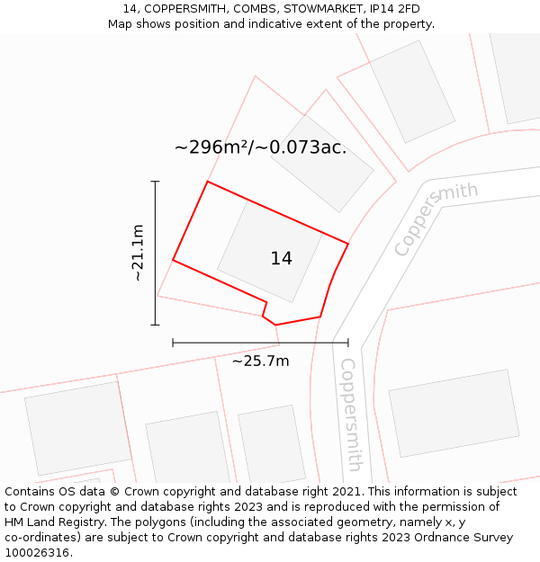 14, COPPERSMITH, COMBS, STOWMARKET, IP14 2FD: Plot and title map