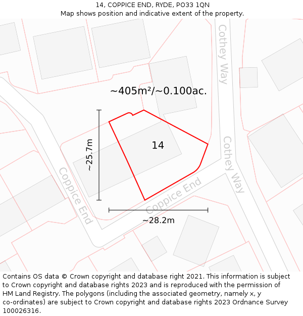 14, COPPICE END, RYDE, PO33 1QN: Plot and title map